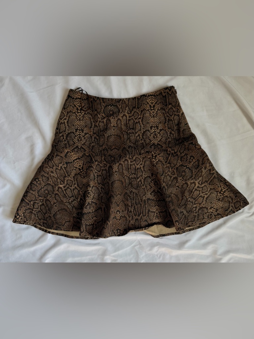 Joie Snake Print Mini Skirt Sz 2 Brown Flounce Hem Cotton Blend Animal Print